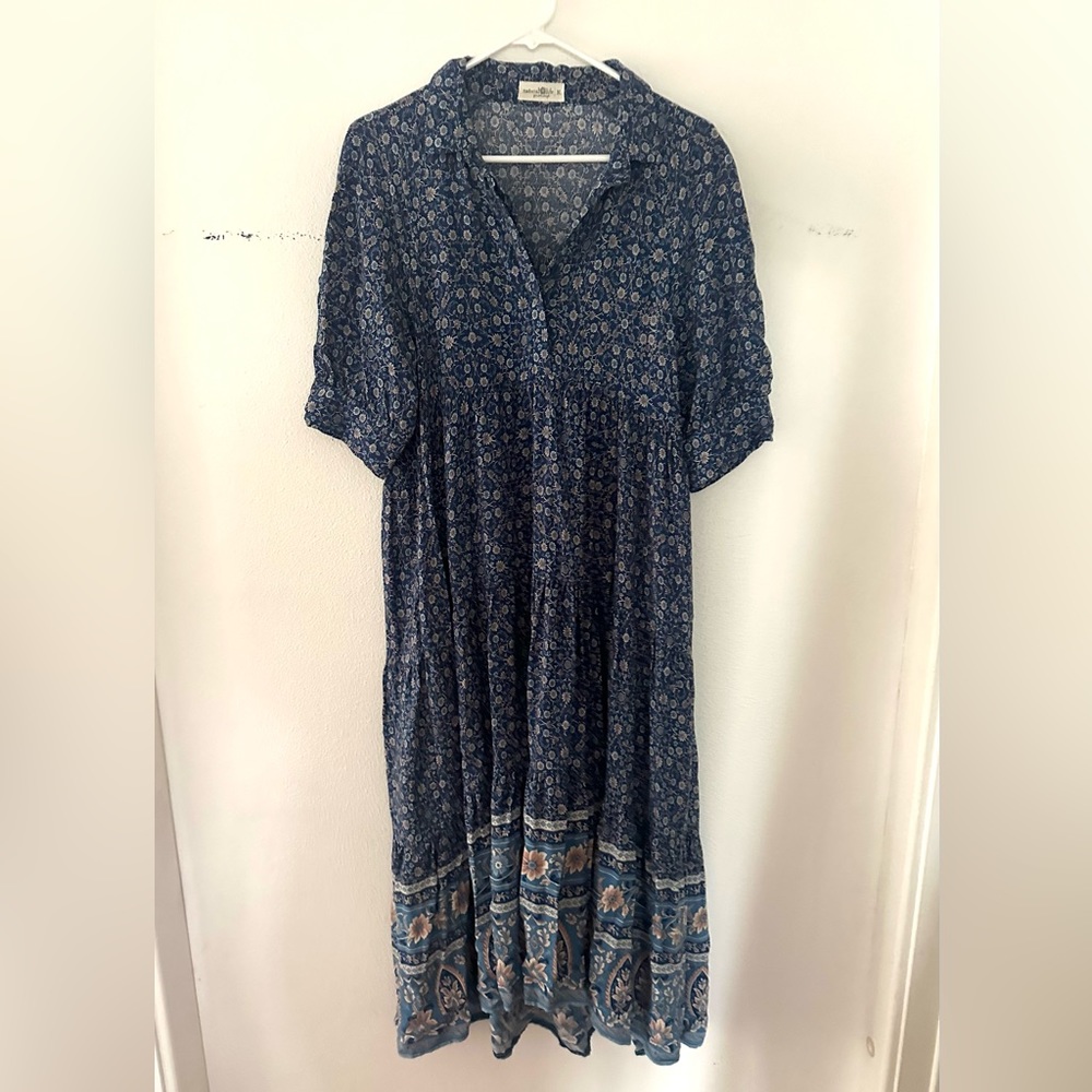 Blue MIDI Flower Dress -